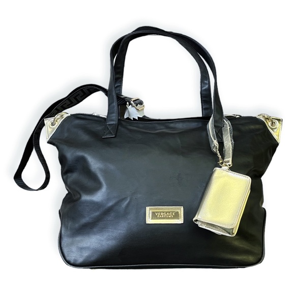 Versace Handbags - NEW Versace Perfume Tote Bag Holdall Weekender Black Metallic Gold Handbag